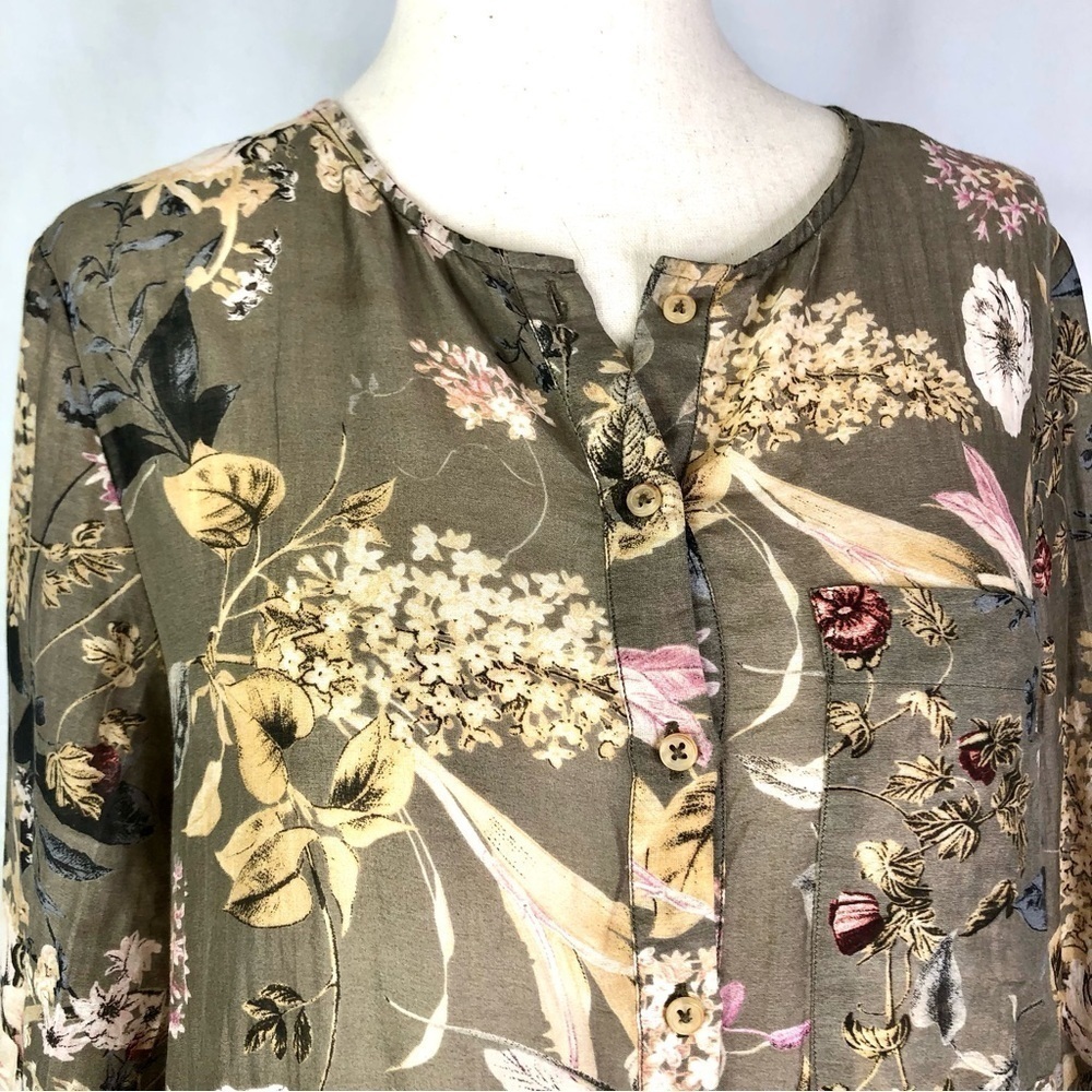 Massimo Dutti shirt sheer button down blouse cotton mulberry silk floral 6 - Picture 2 of 12